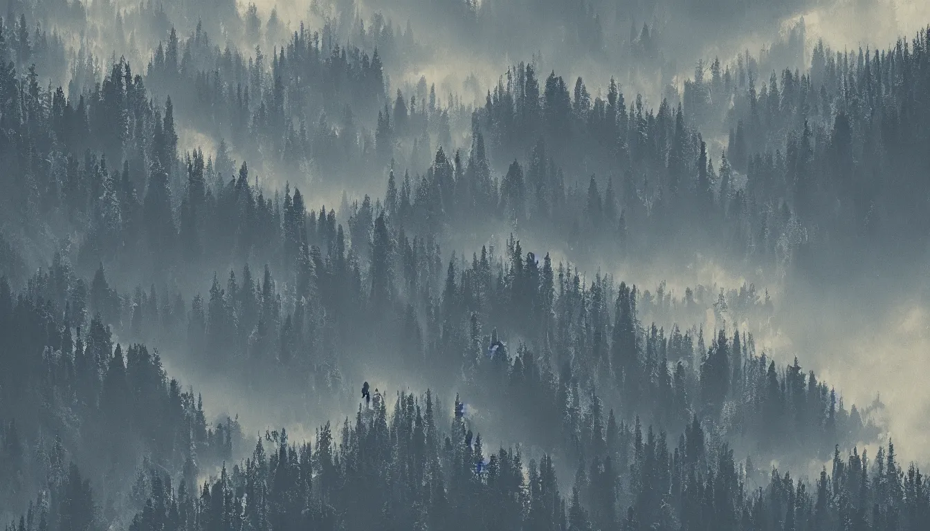 Image similar to hikers going up a mountain, view from above, silhouette victor ngai