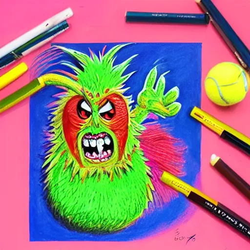 Image similar to a tennis ball monsters, colorful, digital art, fantasy, magic, chalk, trending on artstation, ultra detailed, professional illustration by basil gogos