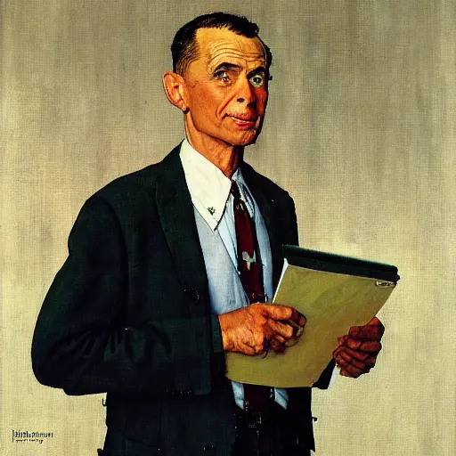 Image similar to a portrait painting of a business man. Painted by Norman Rockwell