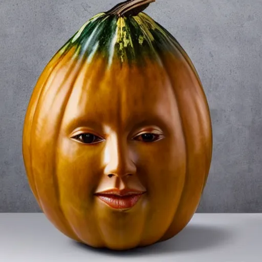 Image similar to gourd with face of amber heard hybrid intercross mix as a gourd