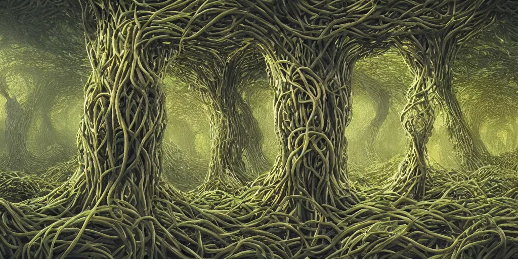 Prompt: the word FLEX made of extremely thick vines intertwined, central composition, high saturation, epic lighting, in the style of Peter gric and Hannah yata 8k