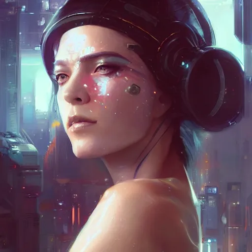 Image similar to a beautiful portrait of a cyberpunk goddess by greg rutkowski and raymond swanland, trending on artstation, ultra realistic digital art