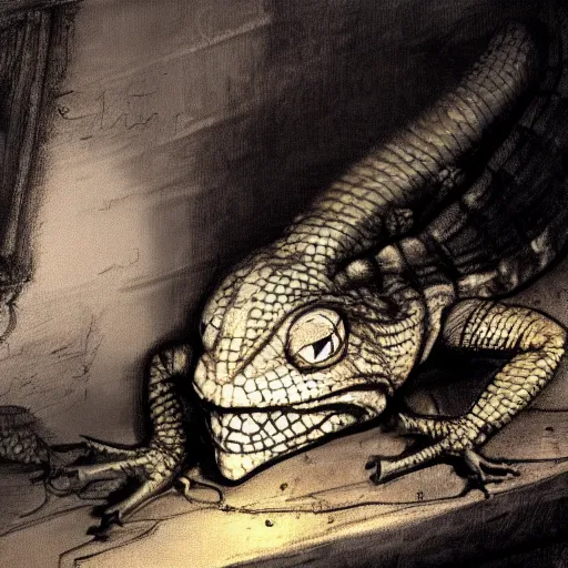 Prompt: the window sill is filled with lizards and maggots, digital painting masterpiece by rembrandt, by tite kubo, yusuke murata, gorgeous, scary, intense, 4 k wallpaper, concept art