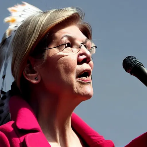 Image similar to the native american chief indian elizabeth warren lamenting to the press she is not a man