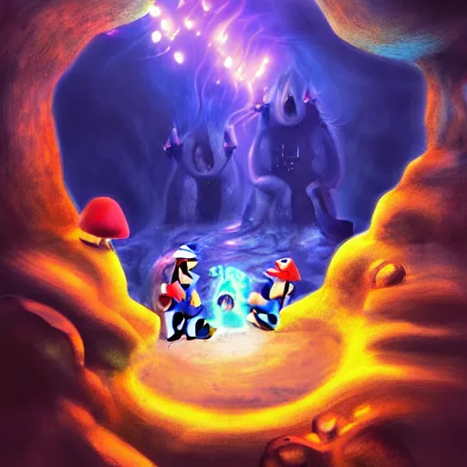 Image similar to the abyss, cave portal entrance into the Mushroom Kingdom, super mario theme, fantasy artwork, award winning, very very very very beautiful scenery, artstation