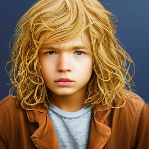 Image similar to a detailed portrait of a boy with wavy blonde hair art illustration, incredibly highly detailed and realistic, 8 k, sharp focus