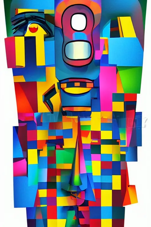 Image similar to cubist moai statue cutout digital illustration cartoon colorful beeple