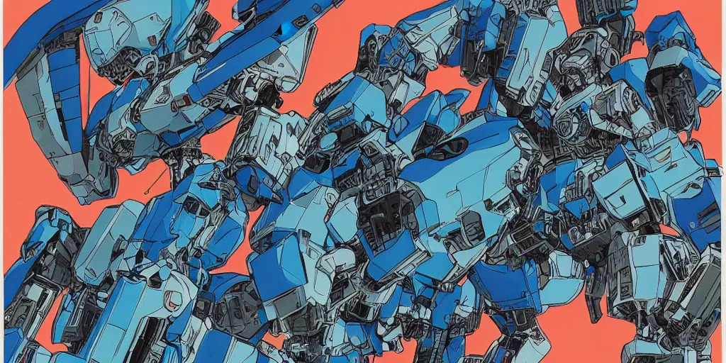 Prompt: risograph, gigantic mecha faces, no artifacts, mecha faces, a lot of exotic mecha faces, big human mecha faces everywhere, by satoshi kon and moebius, matte blue colors, surreal design, crispy, super - detailed, a lot of tiny details, no blur, 4 k, fullshot