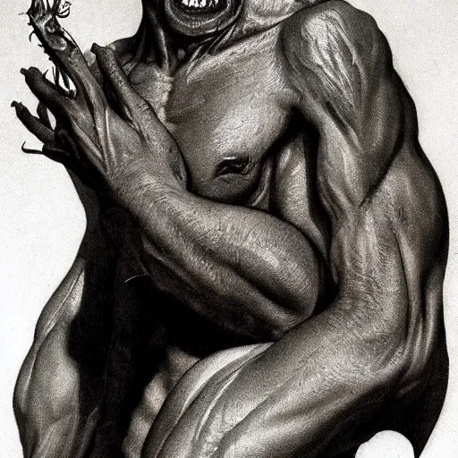 Prompt: upper body portrait of a demonic man with fish eyes, by norman rockwell and boris vallejo, artstation, concept creature character art