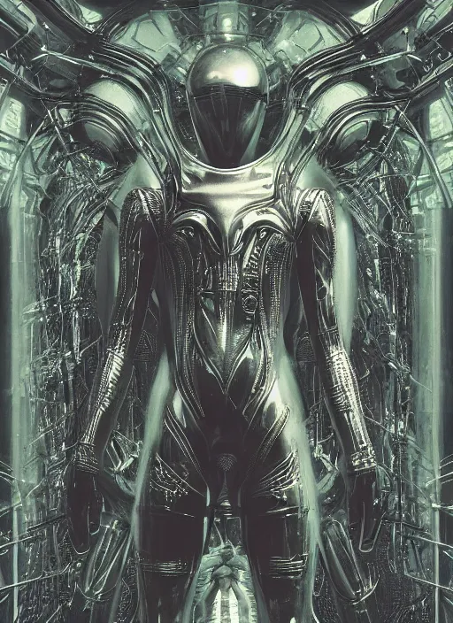 Prompt: alien astronaut in dark void underwater - complex and hyperdetailed technical suit design. reflection and dispersion materials. rays and dispersion of light. volumetric light. f / 3 2. noise film photo. flash photography. ultra realistic, 5 0 mm. poster by wayne barlowe, hajime sorayama aaron horkey, craig mullins