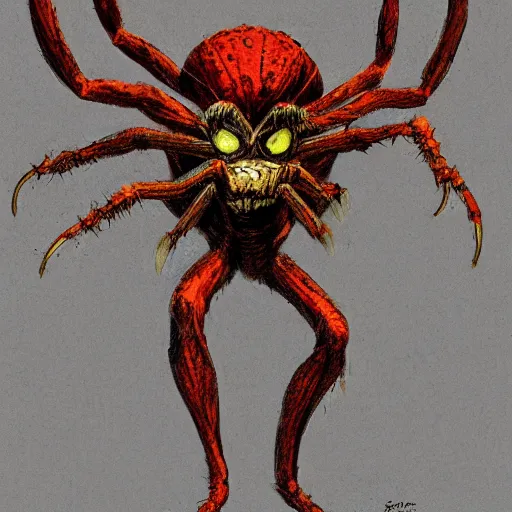 Prompt: monstrous spider-human mutant, horror, concept art,