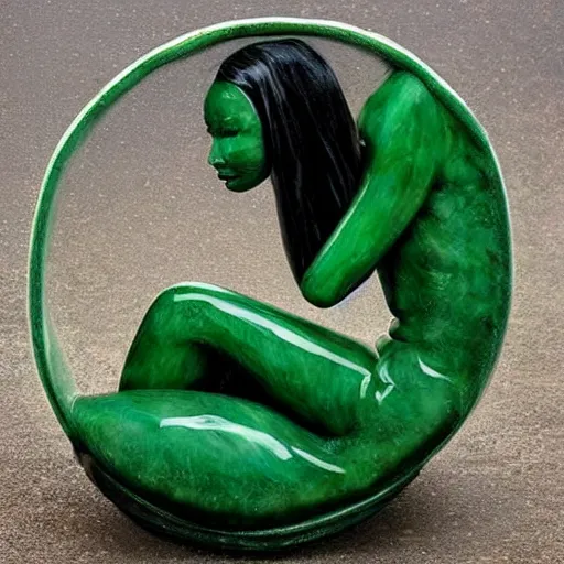 Image similar to A painting. A rip in spacetime. Did this device in her hand open a portal to another dimension or reality?! avant garde, jade sculpture by Neil Welliver