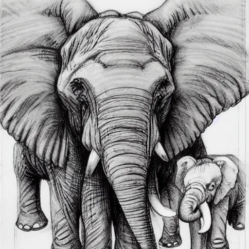 Prompt: [ elephant ] ( by kim jung gi ) ( by kentaro miura )