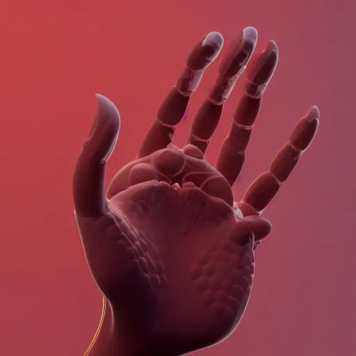 Prompt: open hand as a 3D object, a computer rendering by Alberto Seveso, behance, generative art, rendered in cinema4d, octane render, photoillustration