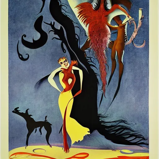 Prompt: a vintage poster of a animation movie titled Vulvine, about a fantasy dark Death love, by Saul bass, by Georgia o keeffe, by Gustave Moreau