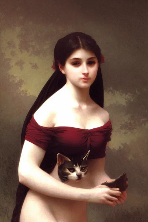 Prompt: anthropomorphic female cat, furaffinity, painting by william adolphe bouguereau