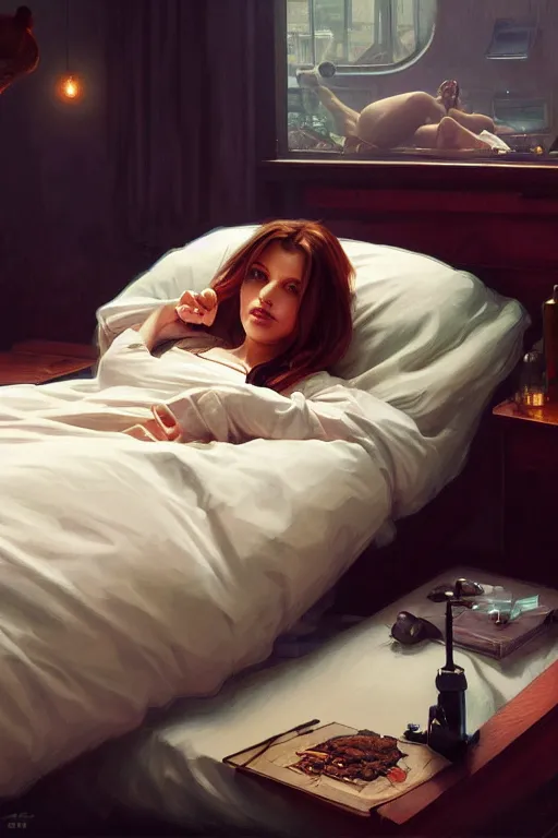 Image similar to groundhog drug addict lies on the bed, realistic portrait, highly detailed, digital painting, artstation, concept art, smooth, sharp focus, illustration, cinematic lighting, art by artgerm and greg rutkowski and alphonse mucha