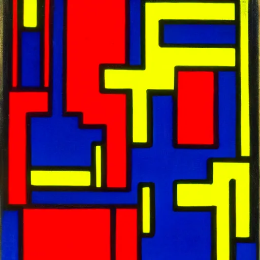 Prompt: cyborgs by piet mondrian, in red blue and yellow
