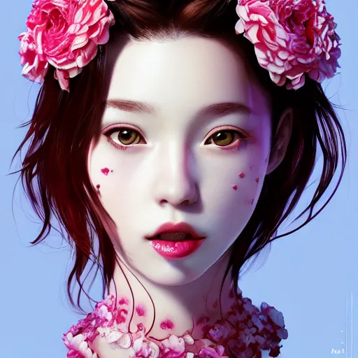 Prompt: the face of absurdly beautiful, graceful, elegant, sophisticated, sensual teen gravure idol made of cherries and white pink petals, an ultrafine hyperrealistic illustration by kim jung gi, irakli nadar, intricate linework, bright colors, octopath traveler, final fantasy, unreal engine highly rendered, global illumination, radiant light, intricate environment