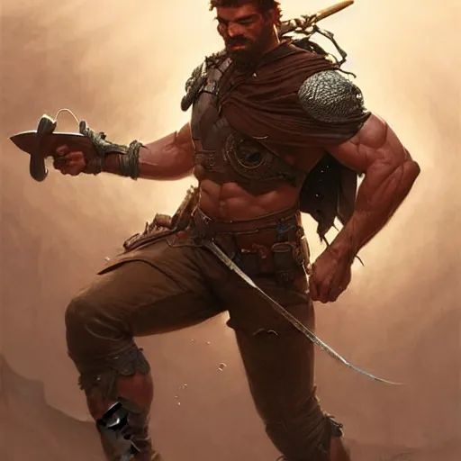 Prompt: Rugged ranger, muscular, thighs, D&D, fantasy, intricate, cinematic lighting, highly detailed, digital painting, artstation, concept art, smooth, sharp focus, illustration, art by Artgerm and Greg Rutkowski and Alphonse Mucha