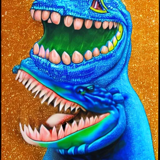 Image similar to president nixon as a smiling laughing bright blue lizard person, airbrush painting, hyper detailed, 8 k, photorealism, rule of thirds, glitter.