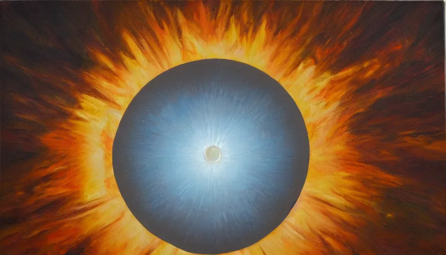 Image similar to the sun seen from earth with a hexagon in front, oil painting