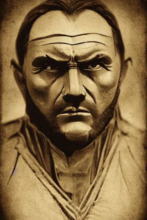 Image similar to hordak, portrait, full body, symmetrical features, silver iodide, 1 8 8 0 photograph, sepia tone, aged paper, sergio leone, master prime lenses, cinematic