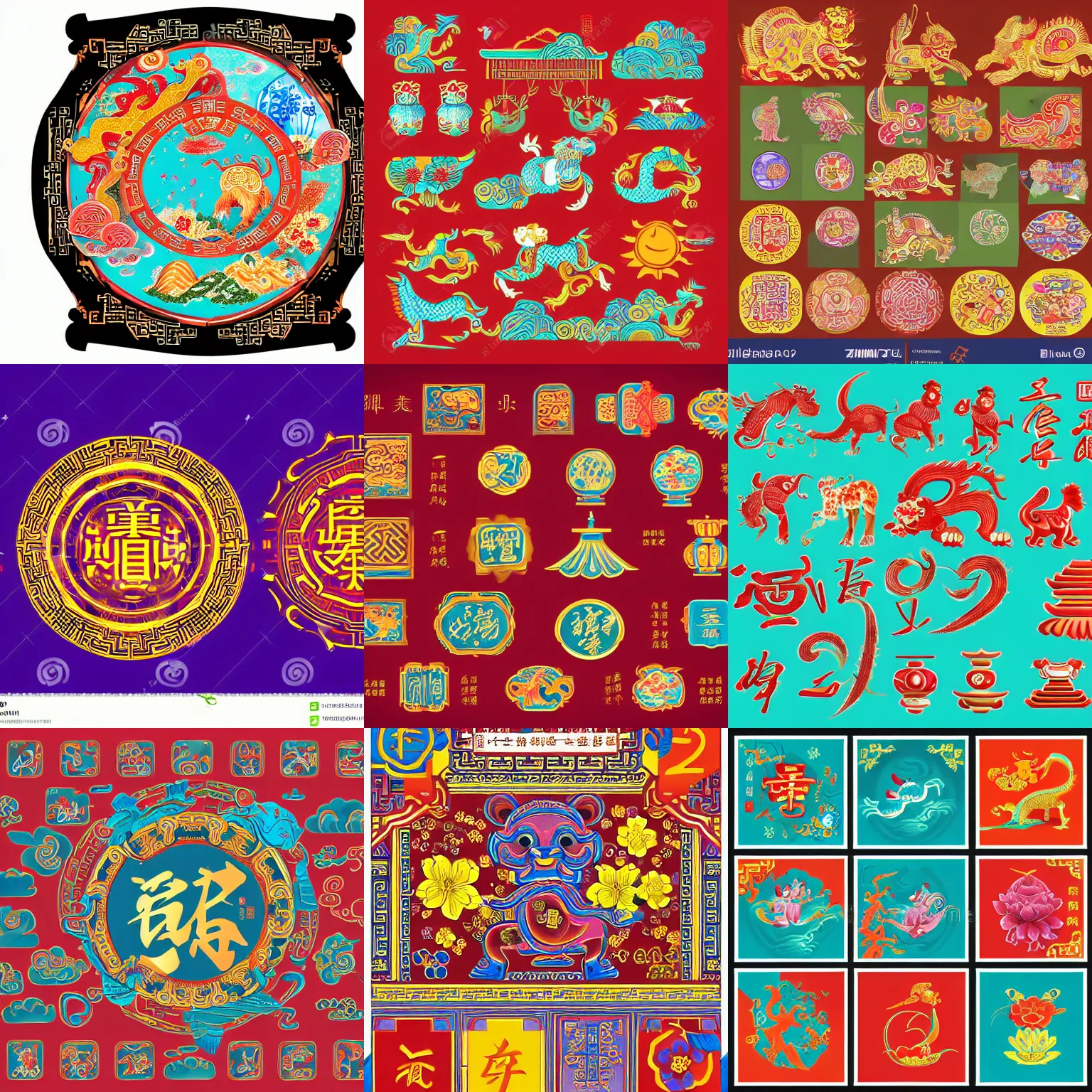 Image similar to traditional chinese, illustrator element fancy shining color, sharp focus, super resolution, the chinese zodiac, high quality