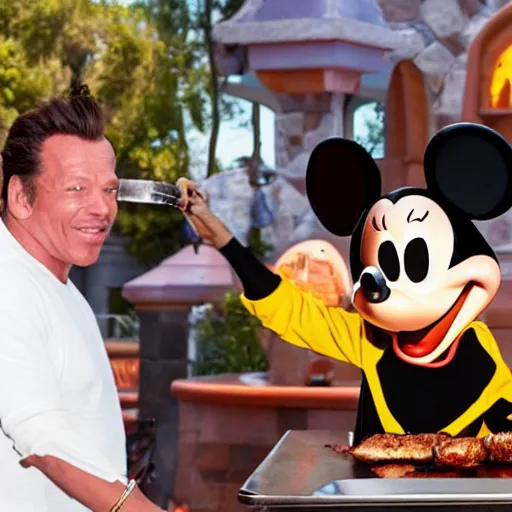 Prompt: disney's goofy grilling cheese with mickey rourke