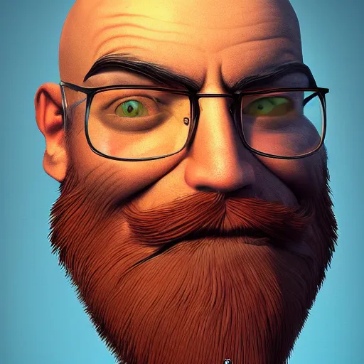 Image similar to portrait of a bald man with a big orange beard, digital art, artstation cgsociety masterpiece