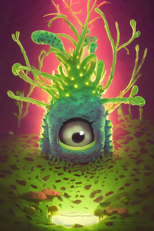 Image similar to roots cactus sushi cristal smurf ghost creature animal sushi cristal very big eye roots cactus elemental flush of force nature micro world fluo fishscale, behance hd by jesper ejsing, by rhads, makoto shinkai and lois van baarle, ilya kuvshinov, rossdraws radiating a glowing aura global illumination ray tracing hdr