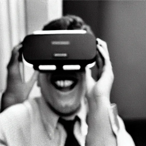 Image similar to vintage photo of a man from the 1800s using a vr headset, 35mm film