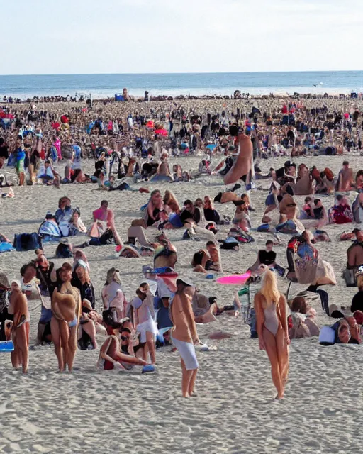 Image similar to a crowd of christina aguilera, beach