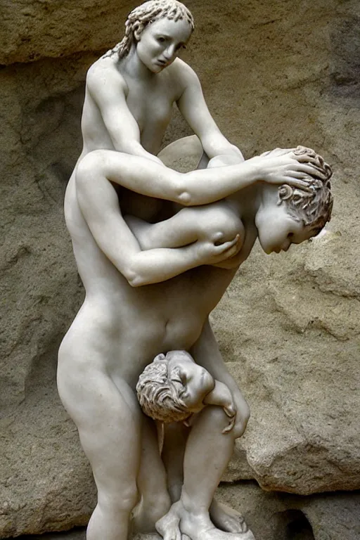Image similar to sculpture humanity destroying planet earth by camille Claudel