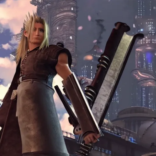 Prompt: a still frame from the video game final fantasy vii, starring nancy pelosi