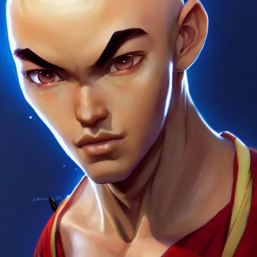 Image similar to a portrait of Aang , made by Stanley Artgerm Lau, WLOP, Rossdraws, ArtStation, CGSociety, concept art, cgsociety, octane render, trending on artstation, artstationHD, artstationHQ, unreal engine, 4k, 8k,