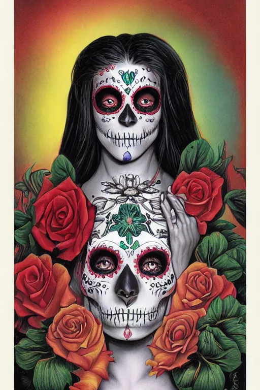 Image similar to Illustration of a sugar skull day of the dead girl, art by Gerald Brom