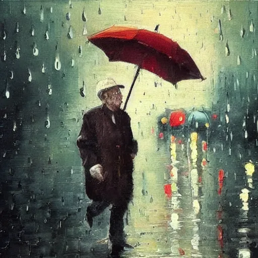 Prompt: “the old man in the rain oil panting”