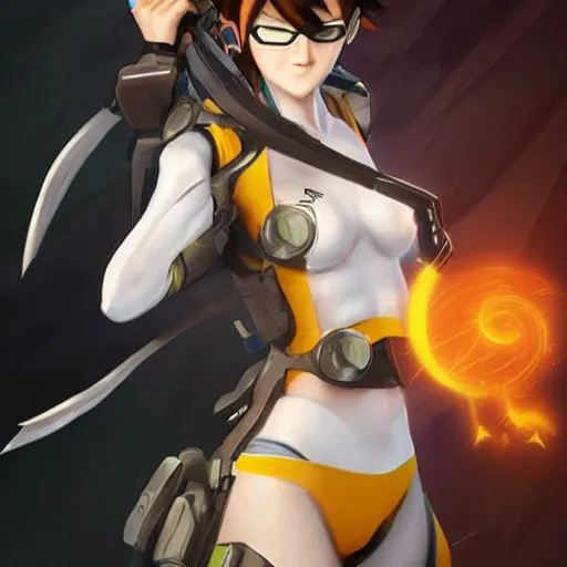 Prompt: beautiful!!!!!!!!!! anime drawing of Tracer from Overwatch, dressed as a ninja, trending on artstation, cgsociety, 8k, art by rossdraws, artgerm, Greg rutkowski.