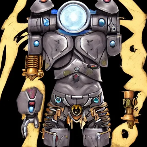Prompt: A cyclops warforged paladin with mystical tattoos on his arms, from Dungeons & Dragons, inspired by the BIONICLE Keetongu, trending on artstation, the art of bionicle