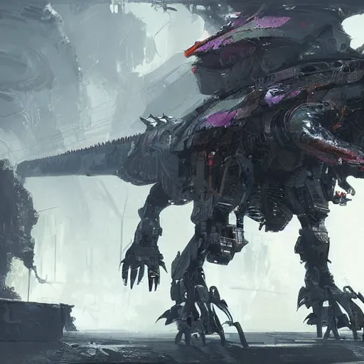 Image similar to a mech shaped like a dinosaur, 4 k digital artwork, concept art, wadim kashin