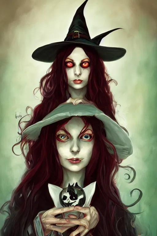 Image similar to portrait of a witch, american mcgee's alice, sharp focus, artstation, trending, by julie dillon, luis melo, tyler miles lockett, lei jin, hong lei, ken wong, adam narozanski, joy ang