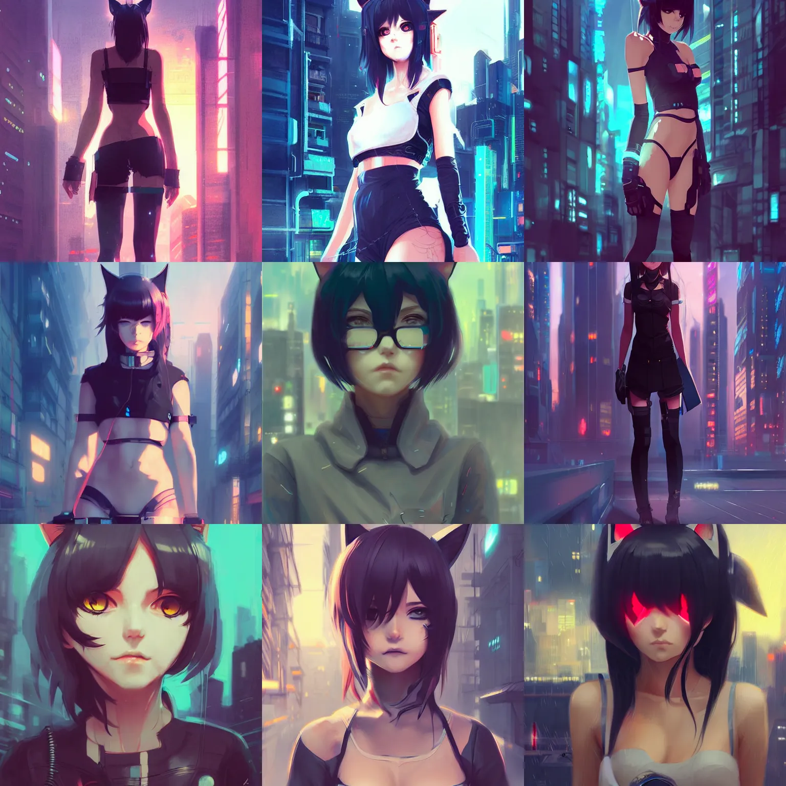 Prompt: cute anime catgirl in cyberpunk city cat ears illustration style of digital art by greg rutkowski trending on artstation