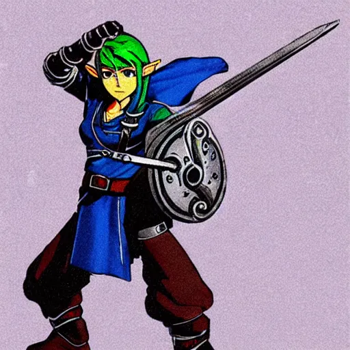 Image similar to link from zelda as a cyborg warrior robot