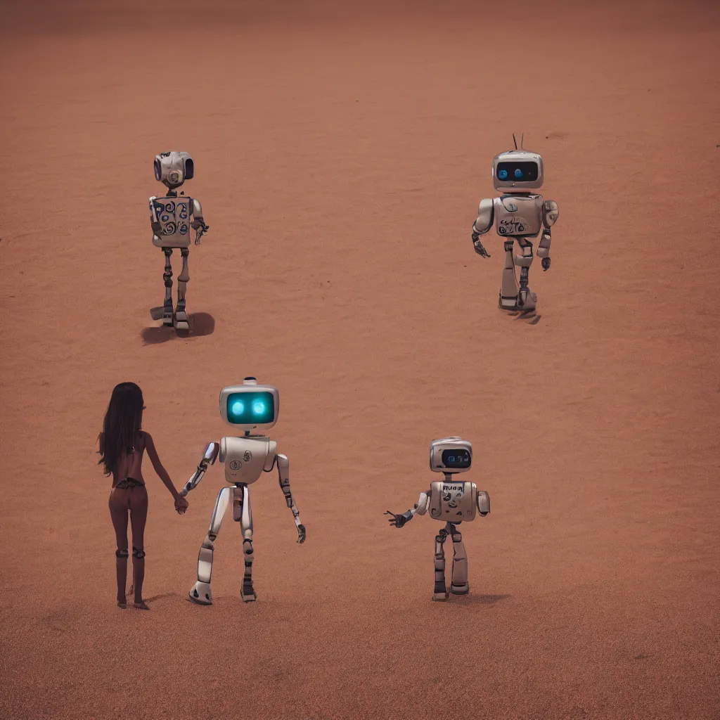 Image similar to cute a robot holding hands with a goddess in the middle of a desert, trending on unsplash, space art, long exposure, national geographic photo, nightscape, an album cover