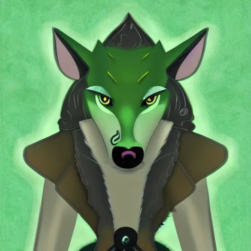 Image similar to Beautiful digital painting of an anthro anthropomorphic pastel-green wolf, Punk outfit.