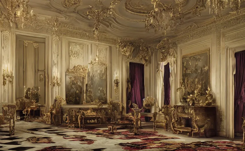 Image similar to realist rococo painting of a 1 9 2 0 s grand party in a beautiful mansion, many partygoers, strong contrast, unreal engine, hyper realism, realistic shading, cinematic composition, realistic render, octane render, detailed textures, photorealistic, ultrawide shot, 3 5 mm film