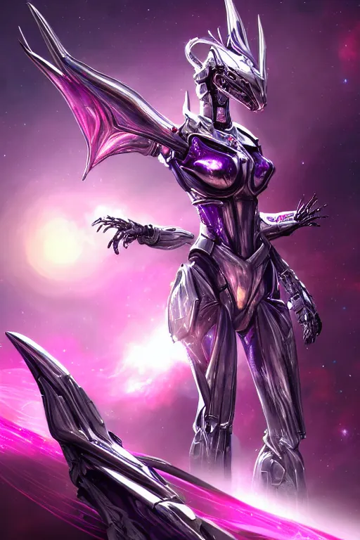 Prompt: galactic hyperdetailed beautiful stunning giantess anthropomorphic mecha sexy hot female dragon goddess close feet, sharp spines, sharp metal ears, smooth purple eyes, silver armor, smooth fuschia skin, in space, epic proportions, epic scale, epic size, warframe destiny fanart, furry, dragon art, goddess, giantess, furaffinity, octane render