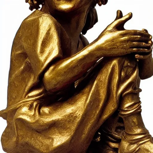 Prompt: golden statue of a beggar, realistic, detailed,