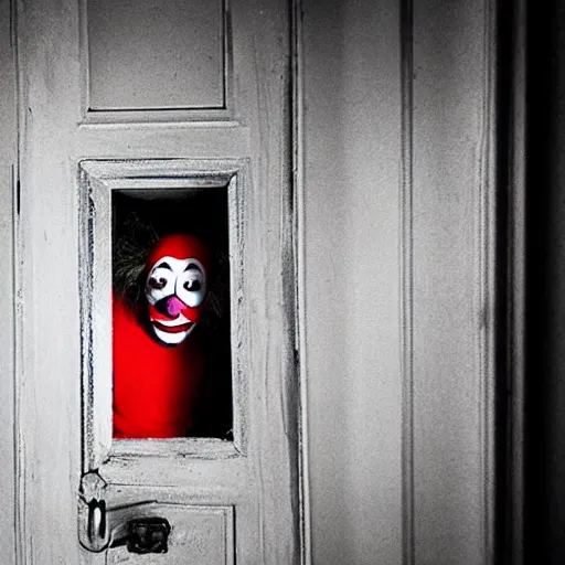 Image similar to clown peeking head out of closet nightmare